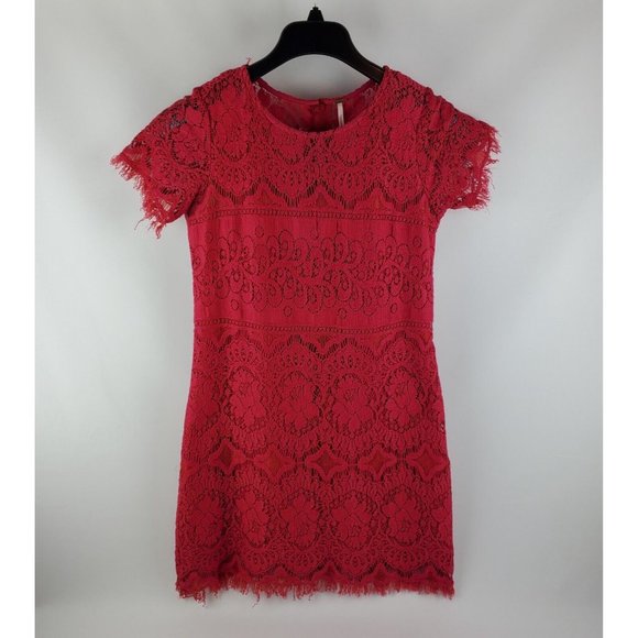 Free People Dresses & Skirts - Free People Womens Lace Peplum Dress Deep Pink Red Size 2 Cotton